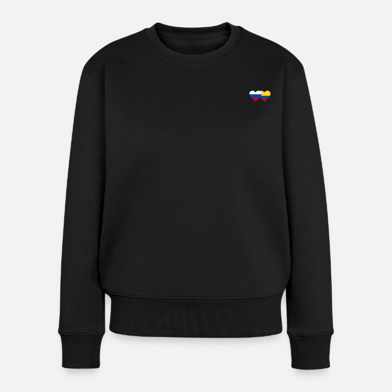 Russie Colombie Drapeau Coeur - Pull Premium bio Femme - noir