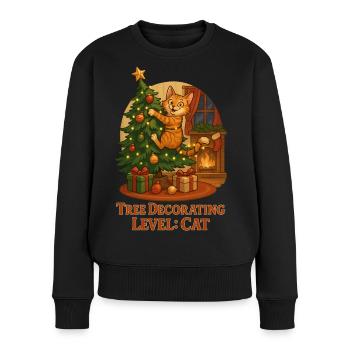 Le chat décore le sapin de Noël - Pull Premium bio Femme - noir - Devant - Julia (174cm)
