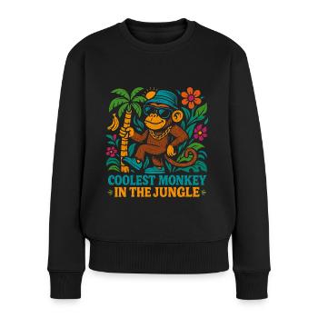 Coolest Monkey in the Jungle – Retro-Affe mit Stil - Frauen Premium Bio Pullover - Schwarz - Vorne - Julia (174cm)