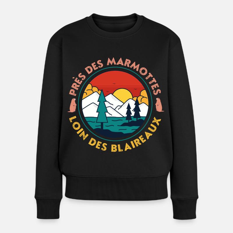 Coucher Montagne Lac Pins - Pull Premium bio Femme - noir