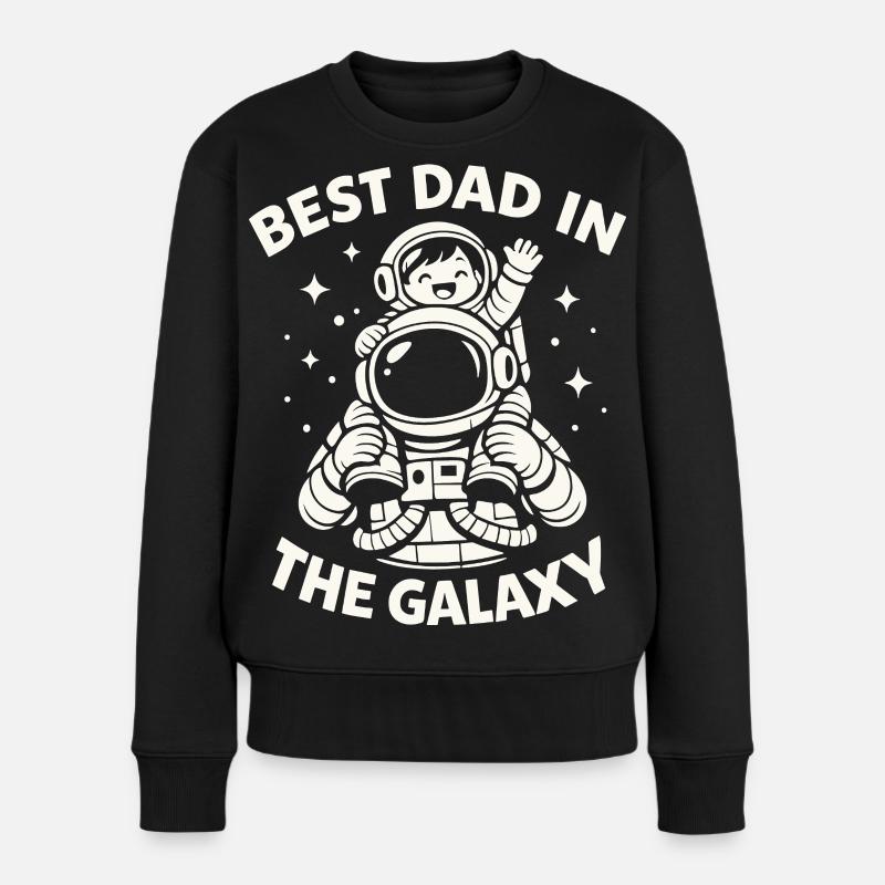 Papa Kind Astronaut Geschenk Vatertag - Frauen Premium Bio Pullover - Schwarz