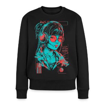 Kopfhörer Mädchen Frau Musik Sound Beat Neon Pink - Frauen Premium Bio Pullover - Schwarz - Vorne - Julia (174cm)