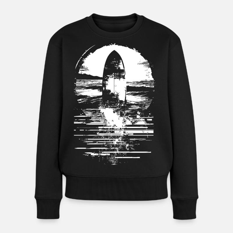Surfbrett Zeichnung - Frauen Premium Bio Pullover - Schwarz