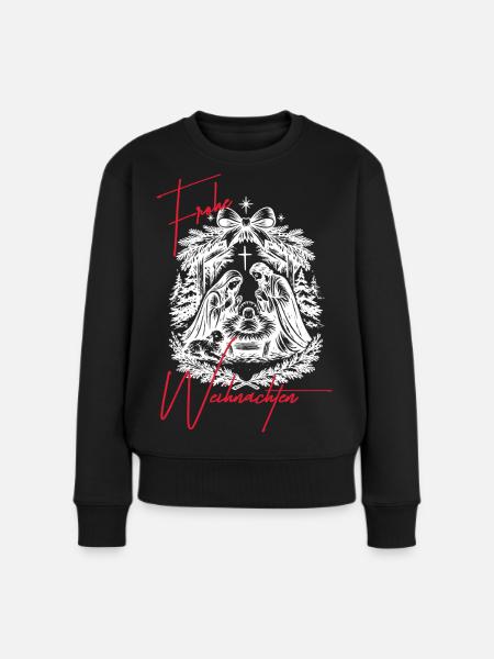 Weihnachtskrippe Schwarz Weiß - Frauen Premium Bio Pullover - Schwarz