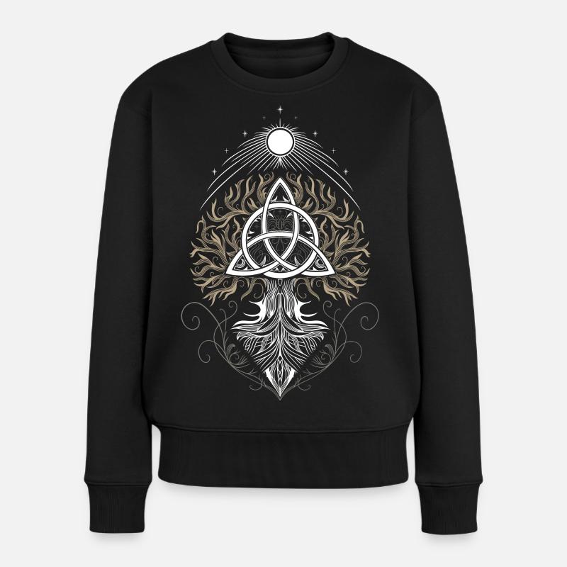 Yggdrasil Lebensbaum Triquetra - Frauen Premium Bio Pullover - Schwarz