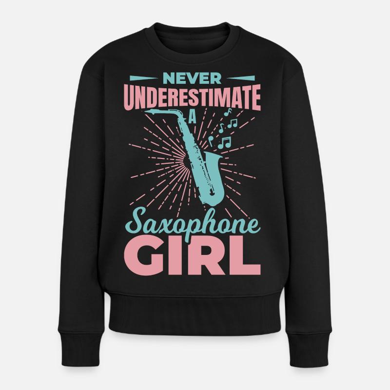 Saxophonistin - Frauen Premium Bio Pullover - Schwarz
