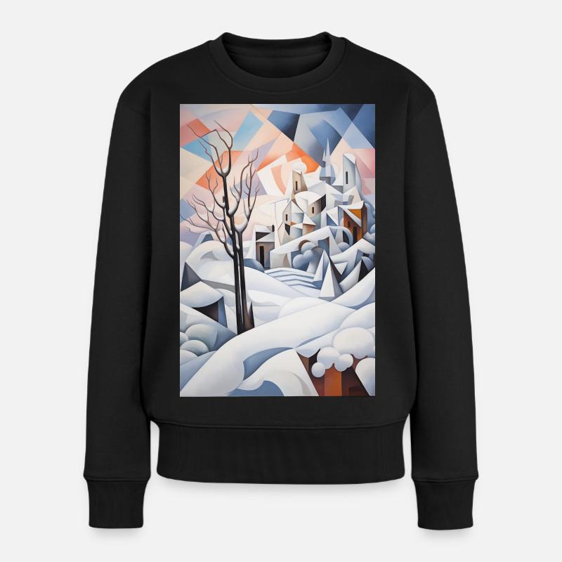 paysage enneigé dans un style géométrique - Pull Premium bio Femme - noir