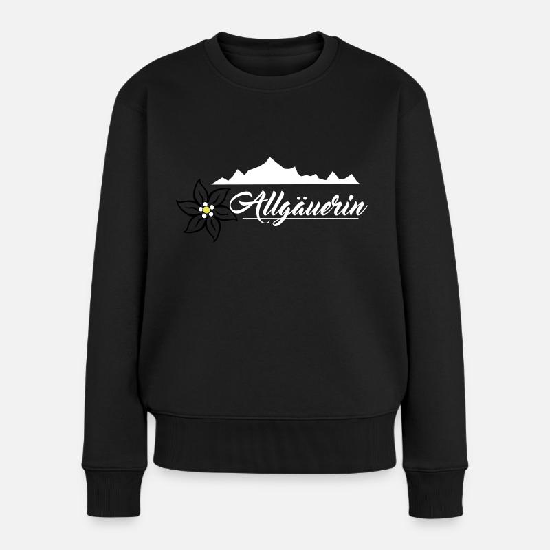 Allgäuerin - Bergkette & Edelweiss Design Weiß - Frauen Premium Bio Pullover - Schwarz