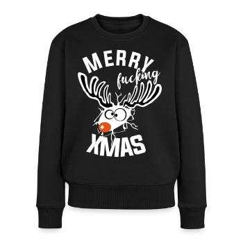 fucking xmas Weihnachten Rentier Lustig Hässlich - Frauen Premium Bio Pullover - Schwarz - Vorne - Julia (174cm)