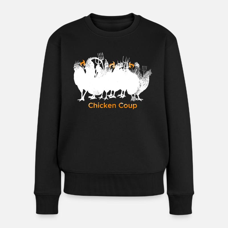 Chicken Coup - White Chickens on Grey - Women's Premium Organic Jumper - black