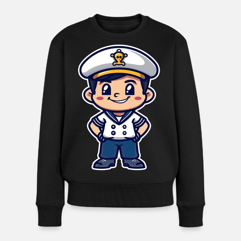 Kleiner Seemannskapitän Comic - Frauen Premium Bio Pullover - Schwarz