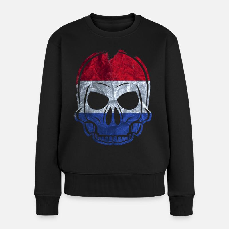 MMJ Pays-Bas Drapeau de crâne - Pull Premium bio Femme - noir