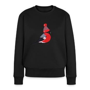 Vogel mit Mütze - Frauen Premium Bio Pullover - Schwarz - Vorne - Julia (174cm)