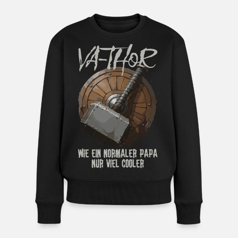 Viking Schild mit Hammer Design Va-Thor Vatertag - Frauen Premium Bio Pullover - Schwarz