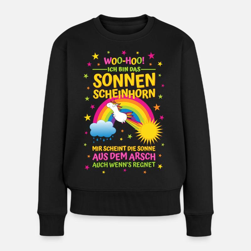 Sonnenscheinhorn mit Spruch Sonne aus dem Arsch - Frauen Premium Bio Pullover - Schwarz