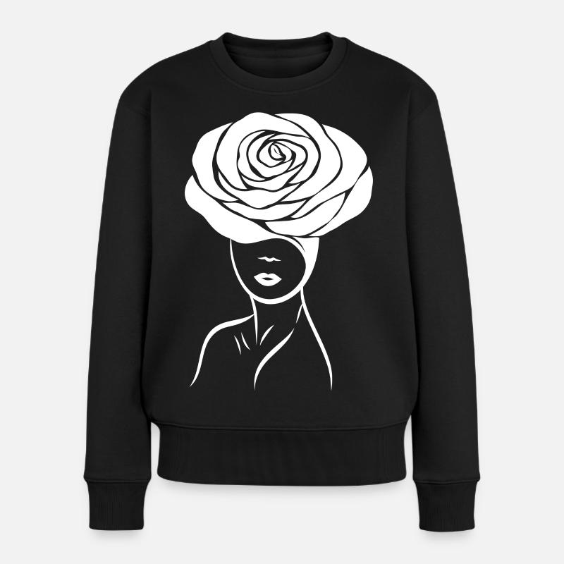 Mädchen / Lady mit Blume (Rose) auf dem Kopf - Frauen Premium Bio Pullover - Schwarz