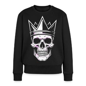 Skull King Totenkopf Krone Motiv - Frauen Premium Bio Pullover - Schwarz - Vorne - Julia (174cm)