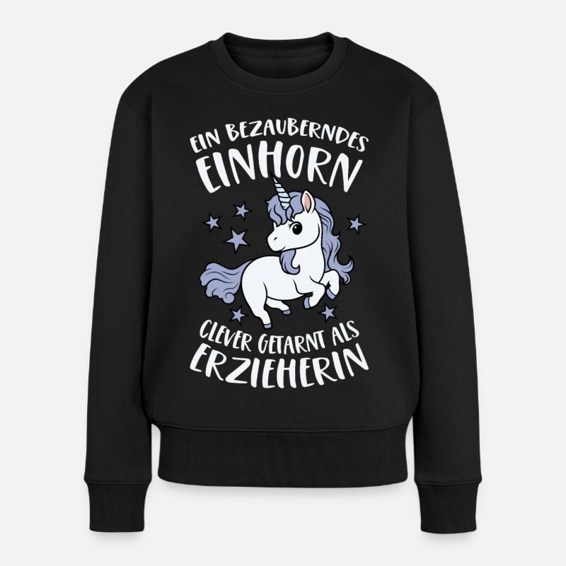 Erzieherin Bezauberndes Einhorn Clever Getarnt - Frauen Premium Bio Pullover - Schwarz