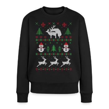 ugly christmas sweater rentiere Hirsche sex Xmas - Frauen Premium Bio Pullover - Schwarz - Vorne - Julia (174cm)