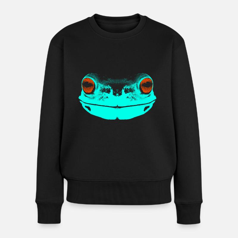 Frosch / Gesicht / farbig - Frauen Premium Bio Pullover - Schwarz