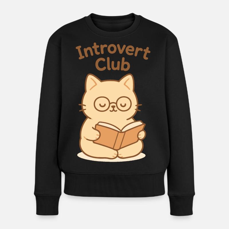 Introvertierte Clubkatze Lesung - Frauen Premium Bio Pullover - Schwarz