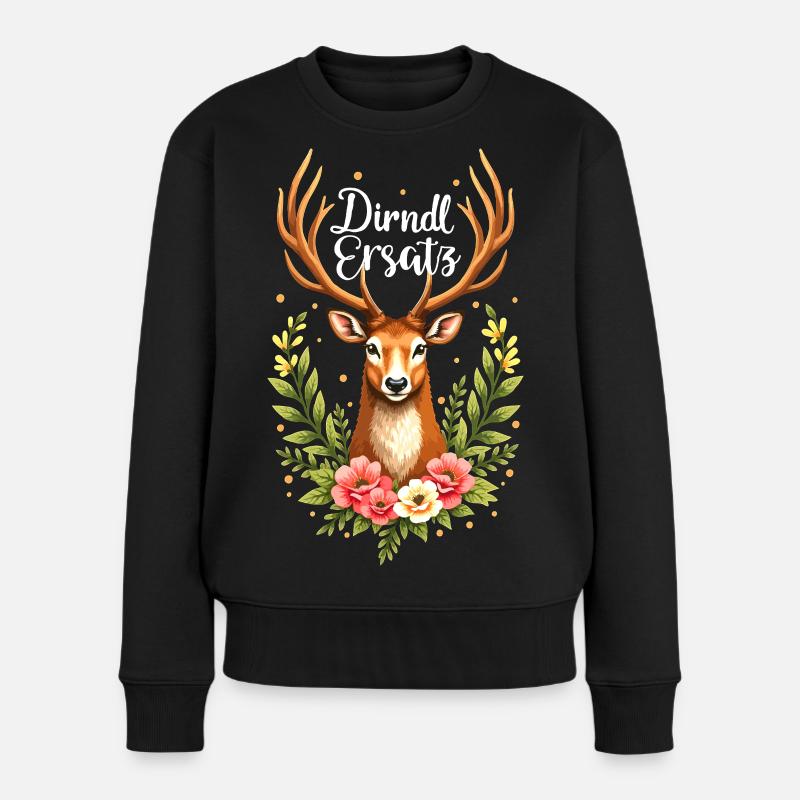Dirndl Ersatz Hirsch Blumen Tracht bayerisch  - Frauen Premium Bio Pullover - Schwarz
