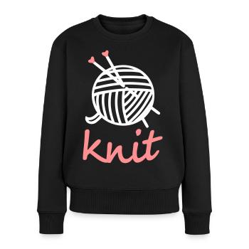 Stricken Wolle Stricknadeln knit Motiv Geschenke - Frauen Premium Bio Pullover - Schwarz - Vorne - Julia (174cm)