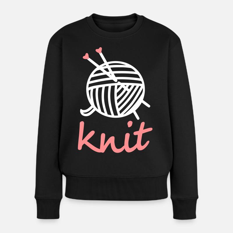 Stricken Wolle Stricknadeln knit Motiv Geschenke - Frauen Premium Bio Pullover - Schwarz