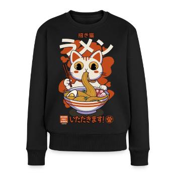 Maneki neko ramen retro - Frauen Premium Bio Pullover - Schwarz - Vorne - Julia (174cm)