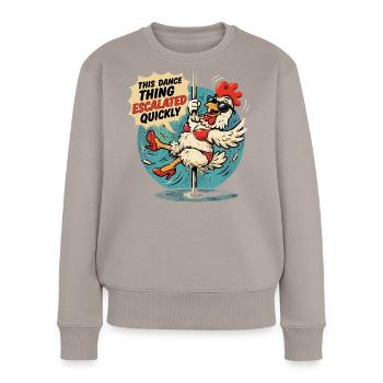 Poulet Danse à la Barre Humour Décalé - Frauen Premium Bio Pullover - Taupe - Vorne - Julia (174cm)