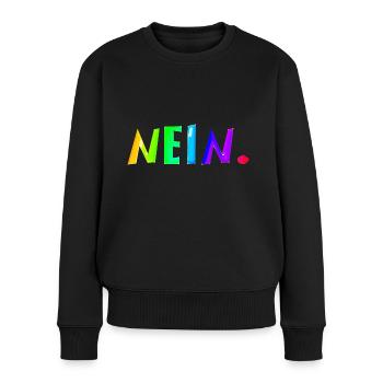 Nein | Nö | Lustig | Lachen | ablehnend - Frauen Premium Bio Pullover - Schwarz - Vorne - Julia (174cm)