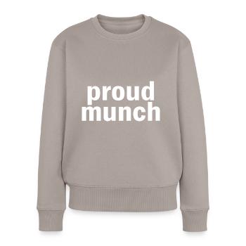 Fier Munch Drôle - Pull Premium bio Femme - taupe - Devant - Julia (174cm)