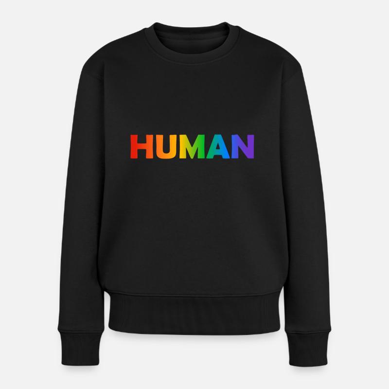 Menschlicher Regenbogentext LGBTQ-Stolz - Frauen Premium Bio Pullover - Schwarz