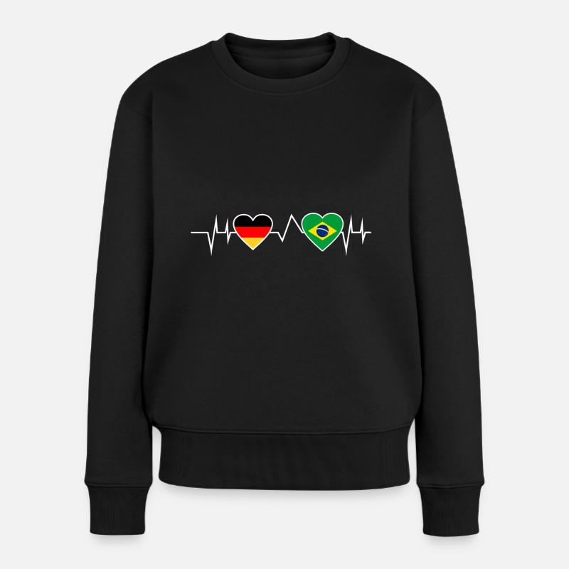 Deutschland Brasilien Herzschlag - Frauen Premium Bio Pullover - Schwarz