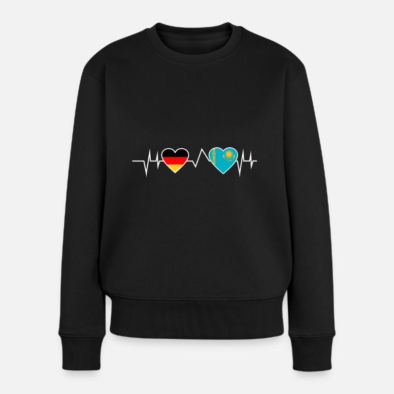 Deutschland Kasachstan Herzschlag Kasache - Frauen Premium Bio Pullover - Schwarz