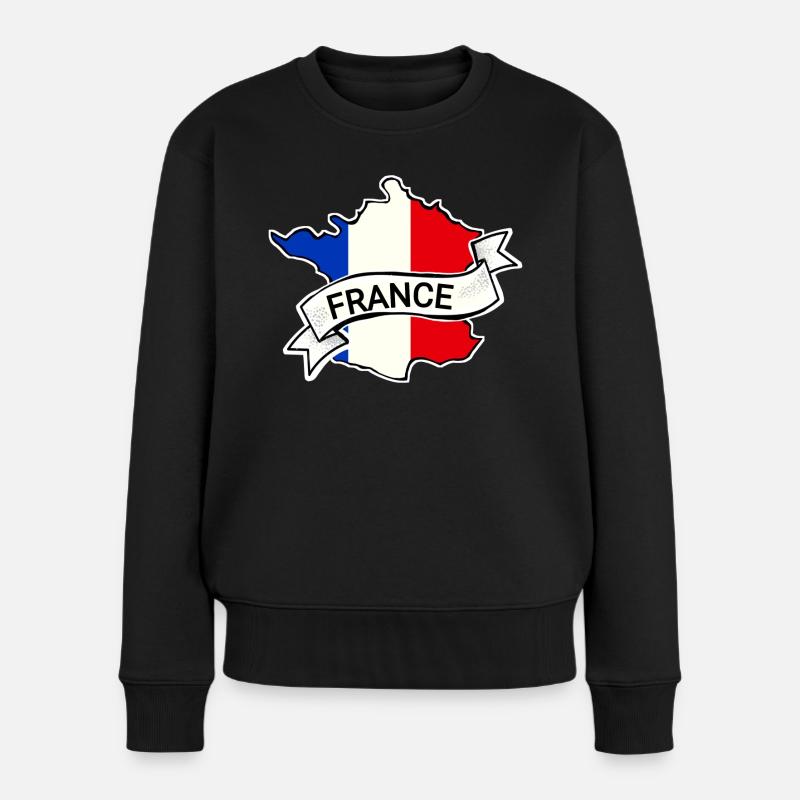 France - Drapeau - Carte - Pull Premium bio Femme - noir