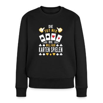 Geschenk für Kartenspieler - Frauen Premium Bio Pullover - Schwarz - Vorne - Julia (174cm)