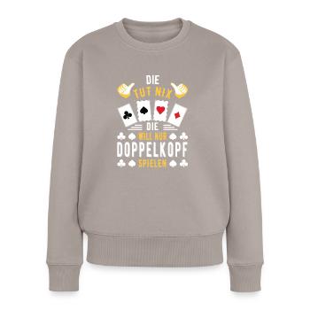 Doppelkopf Kartenspiel - Frauen Premium Bio Pullover - Taupe - Vorne - Julia (174cm)