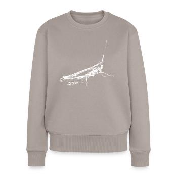 Grashüpfer weiß / Grasshopper white / insekten - Frauen Premium Bio Pullover - Taupe - Vorne - Julia (174cm)