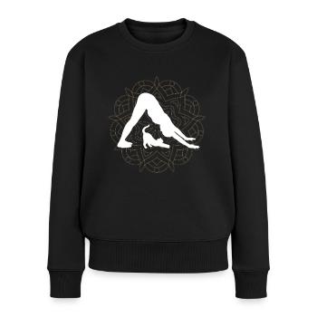 Yoga Katzen Meditation Mandala Namaste - Frauen Premium Bio Pullover - Schwarz - Vorne - Julia (174cm)