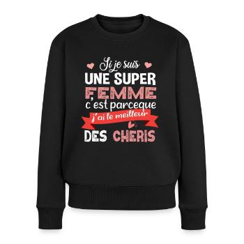 Femme chéri. Cadeau saint-valentin. Copine copain - Pull Premium bio Femme - noir - Devant - Julia (174cm)