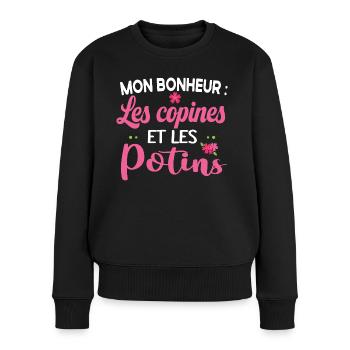 Amie femme. Cadeau amitié pote. Copine girly - Pull Premium bio Femme - noir - Devant - Julia (174cm)