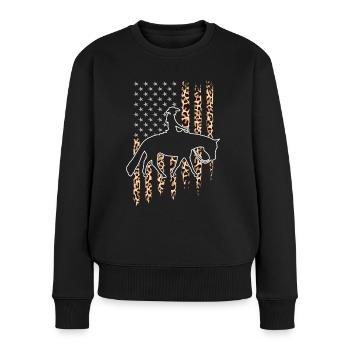Pleasure Pferd & Westernreiterin Westernreiten - Frauen Premium Bio Pullover - Schwarz - Vorne - Julia (174cm)