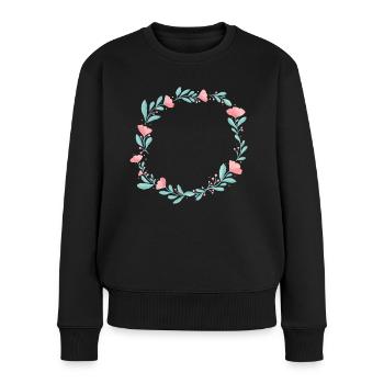 Couronne de fleurs. Placez-y votre propre texte. - Pull Premium bio Femme - noir - Devant - Julia (174cm)