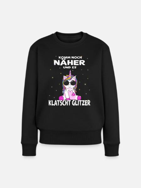 Komm noch näher - witziger Einhorn Spruch - Frauen Premium Bio Pullover - Schwarz