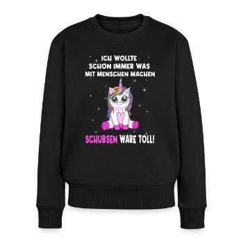 Schon immer was mit Menschen machen - Einhorn - Frauen Premium Bio Pullover - Schwarz - Vorne - Julia (174cm)
