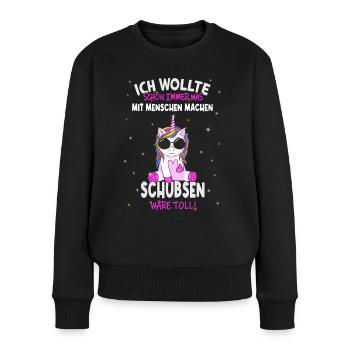 Schon immer was mit Menschen machen - Einhorn - Frauen Premium Bio Pullover - Schwarz - Vorne - Julia (174cm)