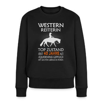 Westernreiterin & Pferd - 40. Geburtstag - Frauen Premium Bio Pullover - Schwarz - Vorne - Julia (174cm)