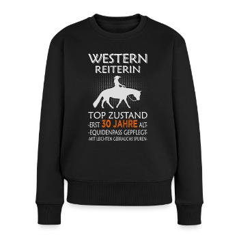 Westernreiterin & Pferd - 30. Geburtstag - Frauen Premium Bio Pullover - Schwarz - Vorne - Julia (174cm)