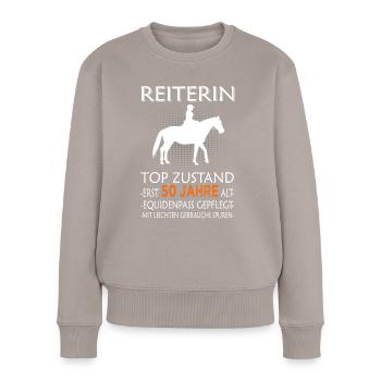 Reiterin & Pferd - 50. Geburtstag - Frauen Premium Bio Pullover - Taupe - Vorne - Julia (174cm)